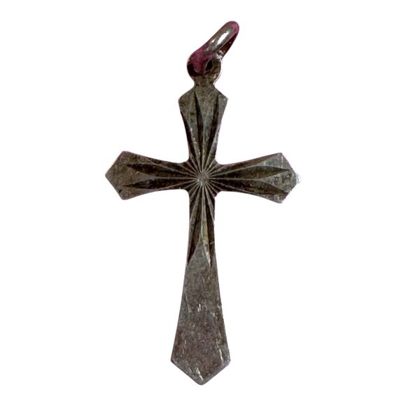 Vintage Italian .925 Sterling Silver Cross Pendant 3D Etched Star Center 1.5" - Picture 1 of 6